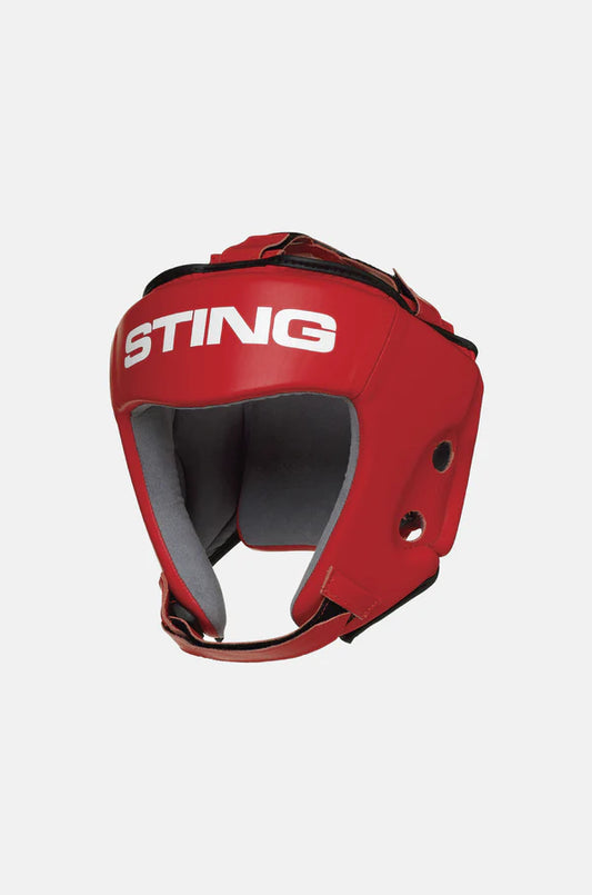 Red sting full leather competition headguard